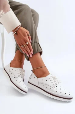 Damskie Damskie buty S.Barski Skórzane Półbuty Damskie Białe S.Barski LR182