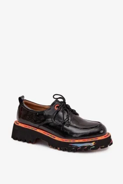 Best Artiker Skórzane Półbuty Damskie Lakierowane 57C0176 Czarne