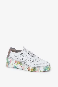 Best Artiker Skórzane Półbuty Damskie Na Koturnie 56C1799 Biało-Srebrne