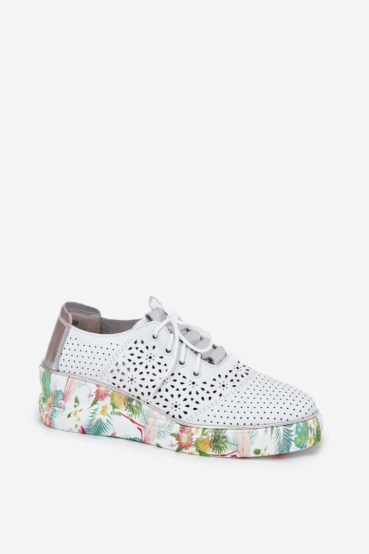 Best Artiker Skórzane Półbuty Damskie Na Koturnie 56C1799 Biało-Srebrne