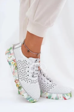 Best Artiker Skórzane Półbuty Damskie Na Koturnie 56C1799 Biało-Srebrne