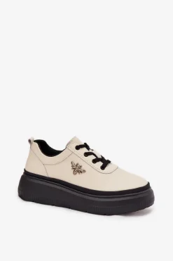 Damskie Buty damskie Vinceza Skórzane Półbuty Damskie Na Platformie Z Przypinką Vinceza 41495 Beżowe