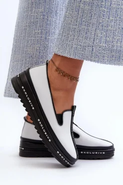 New Damskie buty S.Barski Skórzane Półbuty Damskie Na Platformie S.Barski LR260 Białe