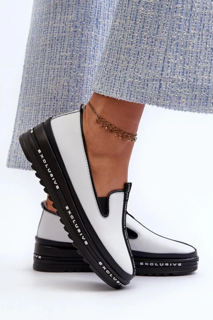 New Damskie buty S.Barski Skórzane Półbuty Damskie Na Platformie S.Barski LR260 Białe