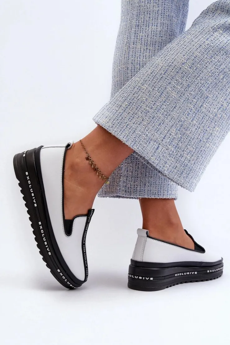 New Damskie buty S.Barski Skórzane Półbuty Damskie Na Platformie S.Barski LR260 Białe