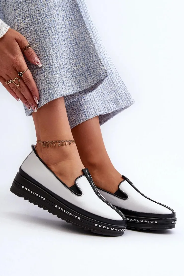 New Damskie buty S.Barski Skórzane Półbuty Damskie Na Platformie S.Barski LR260 Białe