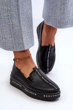 Damskie Damskie buty S.Barski Skórzane Półbuty Damskie Na Platformie S.Barski LR260 Czarne