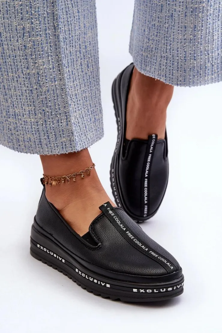 Damskie Damskie buty S.Barski Skórzane Półbuty Damskie Na Platformie S.Barski LR260 Czarne