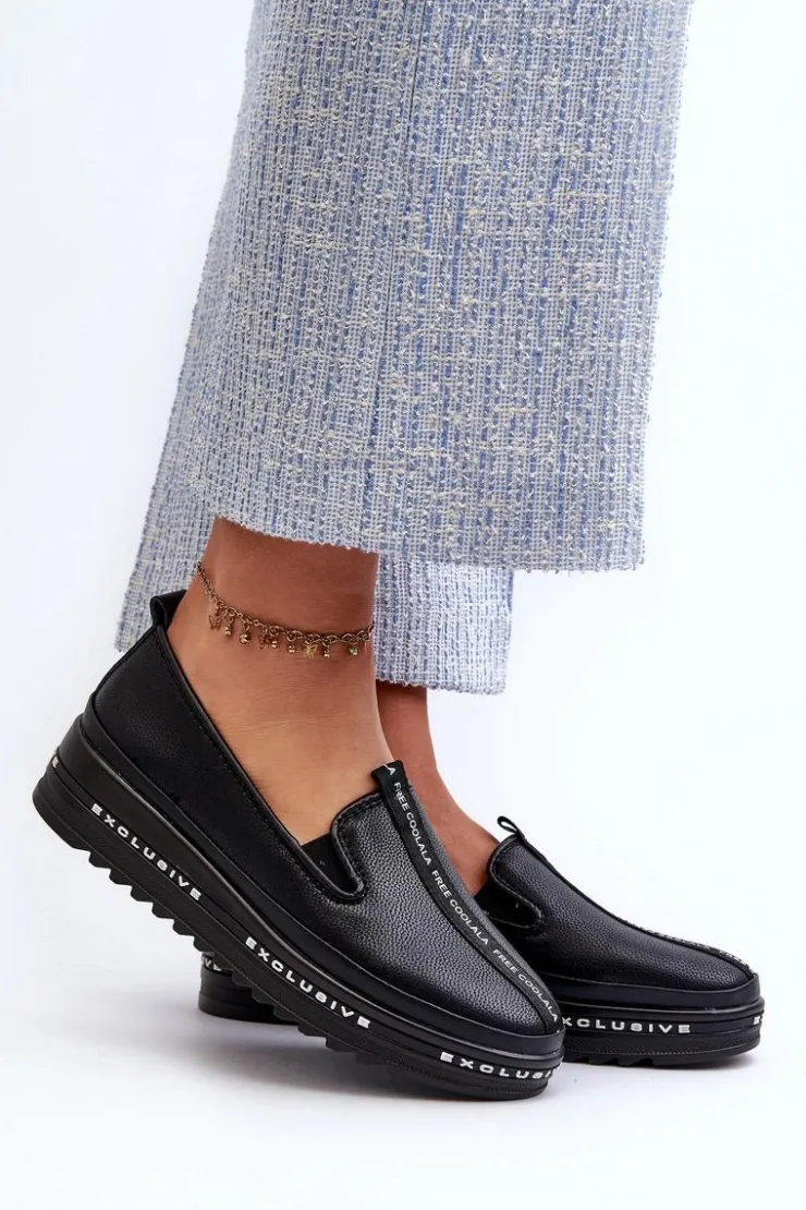 Damskie Damskie buty S.Barski Skórzane Półbuty Damskie Na Platformie S.Barski LR260 Czarne