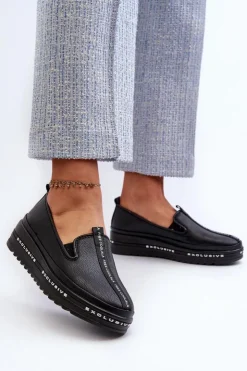 Damskie Damskie buty S.Barski Skórzane Półbuty Damskie Na Platformie S.Barski LR260 Czarne