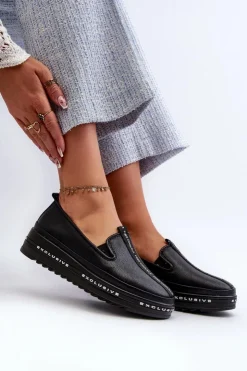 Damskie Damskie buty S.Barski Skórzane Półbuty Damskie Na Platformie S.Barski LR260 Czarne