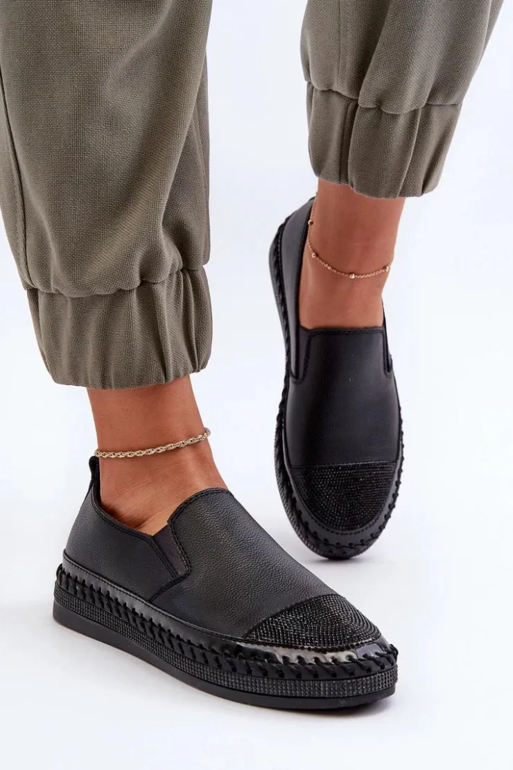 Damskie Damskie buty S.Barski Skórzane Półbuty Damskie Na Platformie Czarne D&A LR370