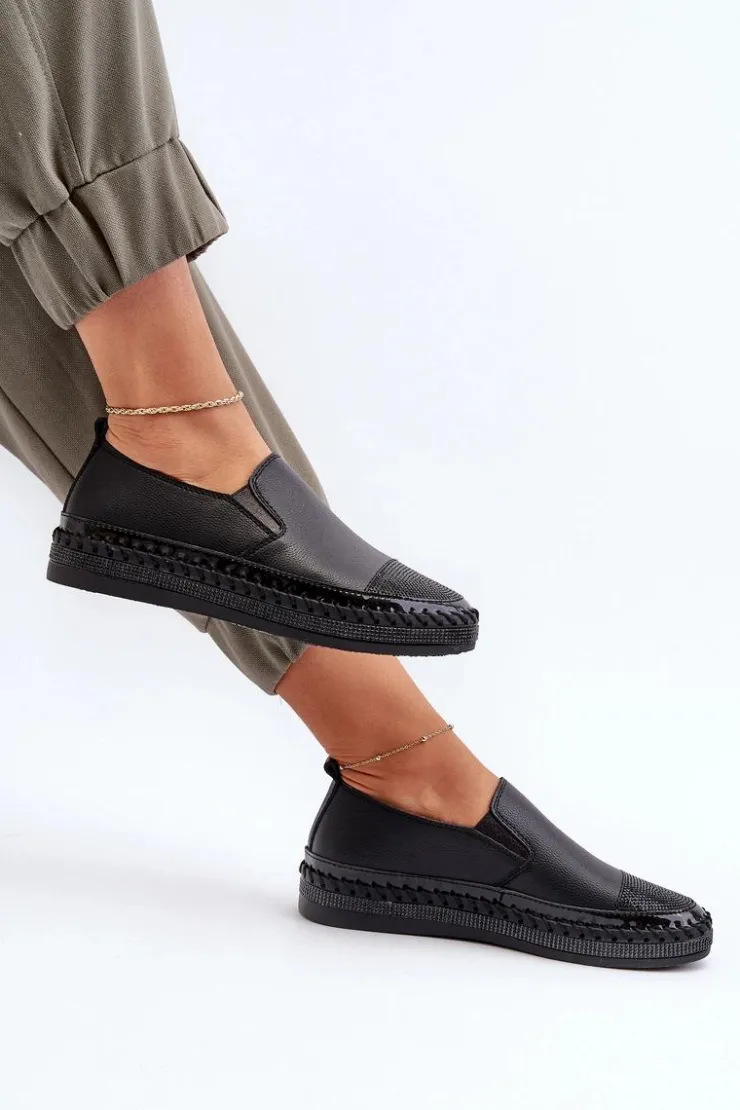 Damskie Damskie buty S.Barski Skórzane Półbuty Damskie Na Platformie Czarne D&A LR370