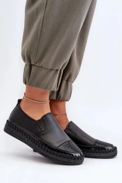 Damskie Damskie buty S.Barski Skórzane Półbuty Damskie Na Platformie Czarne D&A LR370