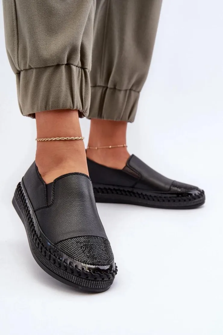 Damskie Damskie buty S.Barski Skórzane Półbuty Damskie Na Platformie Czarne D&A LR370