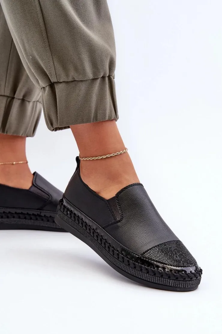 Damskie Damskie buty S.Barski Skórzane Półbuty Damskie Na Platformie Czarne D&A LR370