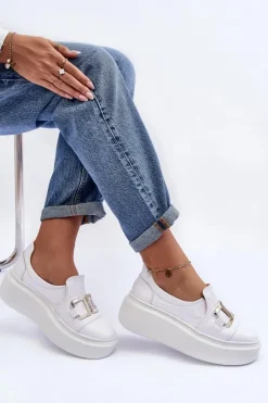 Boto Półbuty Skórzane*Skórzane Półbuty Damskie Na Platformie Białe Lewski 3398/2