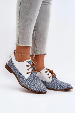 Damskie Maciejka Skórzane Półbuty Damskie Na Płaskim Obcasie 06461-17 Niebieskie