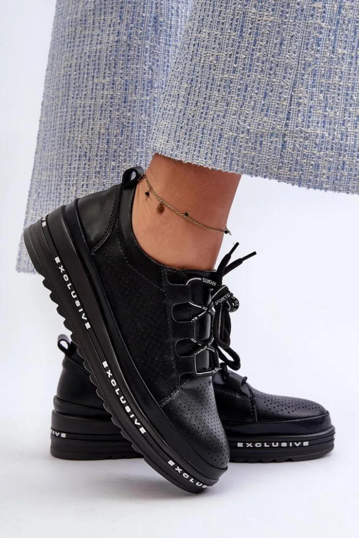 New Damskie buty S.Barski Skórzane Półbuty Damskie Na Platformie S.Barski LR769A Czarne