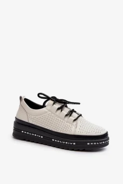 Damskie Damskie buty S.Barski Skórzane Półbuty Damskie Na Platformie S.Barski LR769A Beżowe