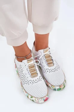 Damskie Artiker Skórzane Półbuty Damskie Na Koturnie 56C1800 Biało-Złote