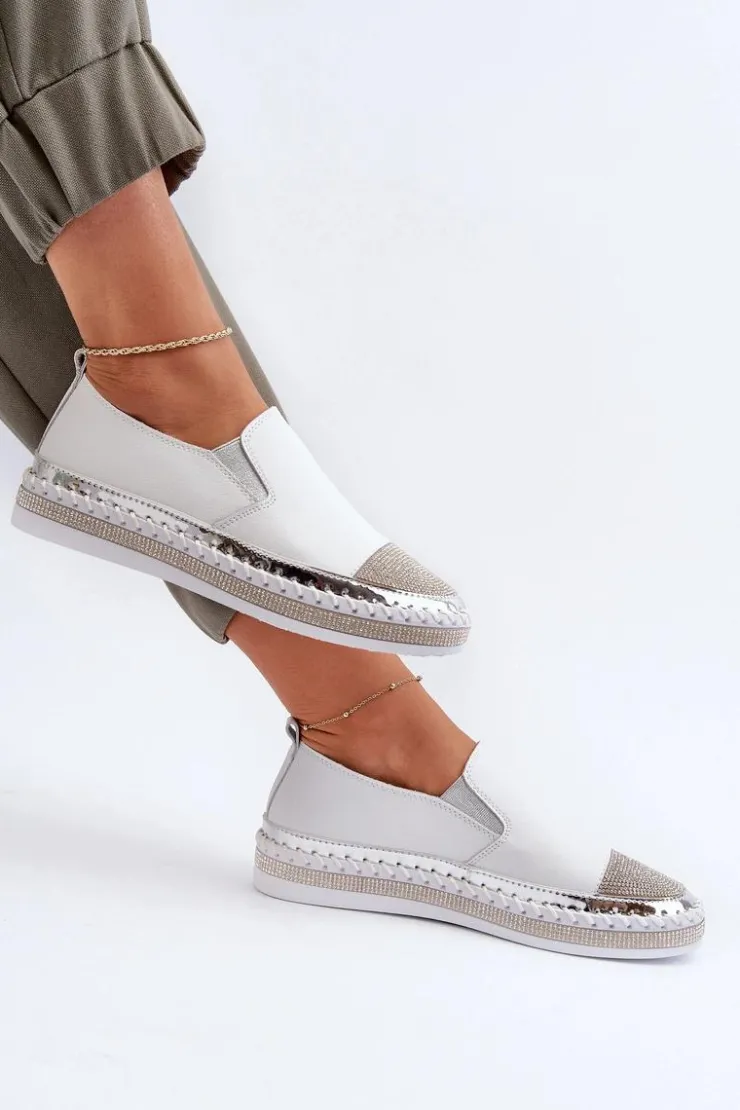 Discount Damskie buty S.Barski Skórzane Półbuty Damskie Na Platformie Białe D&A LR370