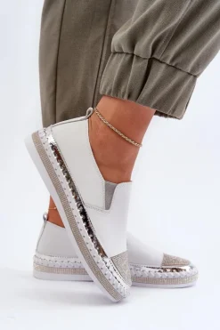 Discount Damskie buty S.Barski Skórzane Półbuty Damskie Na Platformie Białe D&A LR370