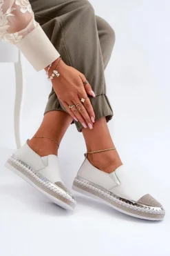 Discount Damskie buty S.Barski Skórzane Półbuty Damskie Na Platformie Białe D&A LR370