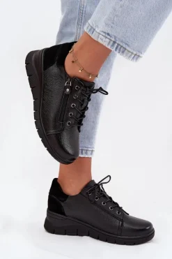 Sale Buty damskie Vinceza Skórzane Półbuty Damskie Na Koturnie Vinceza 39964 Czarne Czarny