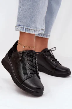 Sale Buty damskie Vinceza Skórzane Półbuty Damskie Na Koturnie Vinceza 39964 Czarne Czarny