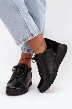 Sale Buty damskie Vinceza Skórzane Półbuty Damskie Na Koturnie Vinceza 39964 Czarne Czarny