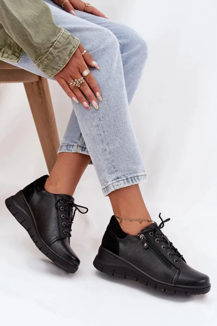 Sale Buty damskie Vinceza Skórzane Półbuty Damskie Na Koturnie Vinceza 39964 Czarne Czarny