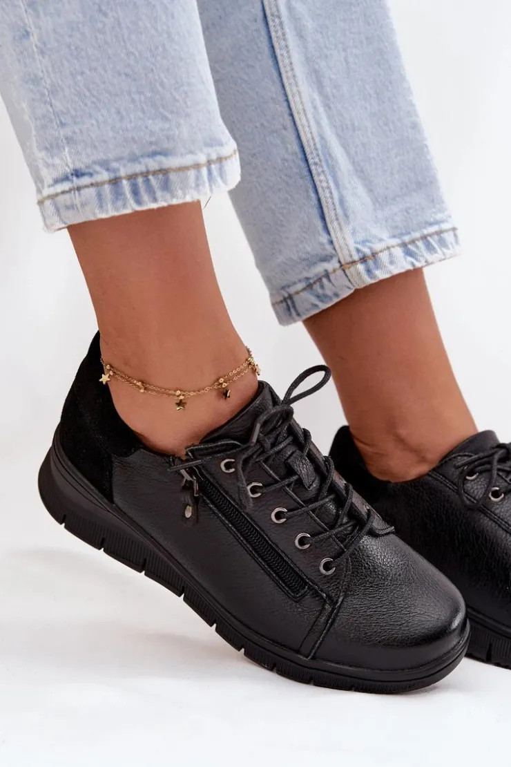 Sale Buty damskie Vinceza Skórzane Półbuty Damskie Na Koturnie Vinceza 39964 Czarne Czarny