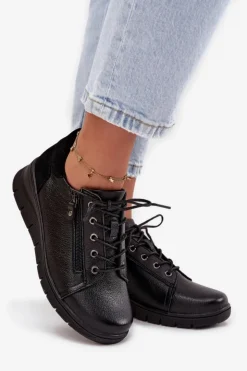 Sale Buty damskie Vinceza Skórzane Półbuty Damskie Na Koturnie Vinceza 39964 Czarne Czarny