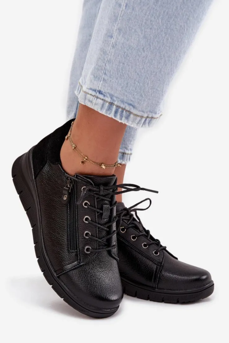 Sale Buty damskie Vinceza Skórzane Półbuty Damskie Na Koturnie Vinceza 39964 Czarne Czarny