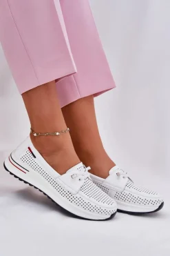 Damskie Evento Skórzane Półbuty Damskie Na Platformie Białe Violeth