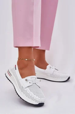 Damskie Evento Skórzane Półbuty Damskie Na Platformie Białe Violeth