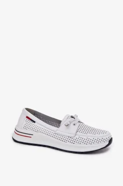 Damskie Evento Skórzane Półbuty Damskie Na Platformie Białe Violeth