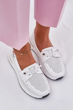 Damskie Evento Skórzane Półbuty Damskie Na Platformie Białe Violeth