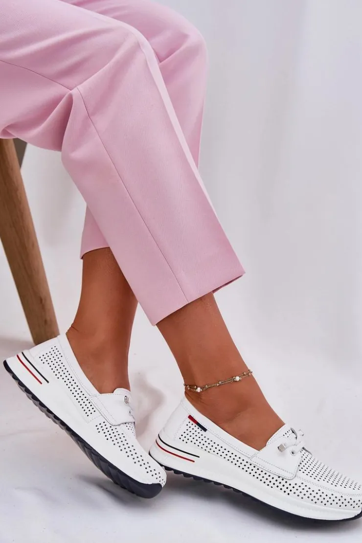 Damskie Evento Skórzane Półbuty Damskie Na Platformie Białe Violeth