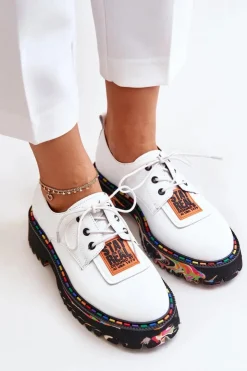 Damskie Artiker Skórzane Półbuty Damskie Sznurowane 55C0500 Białe