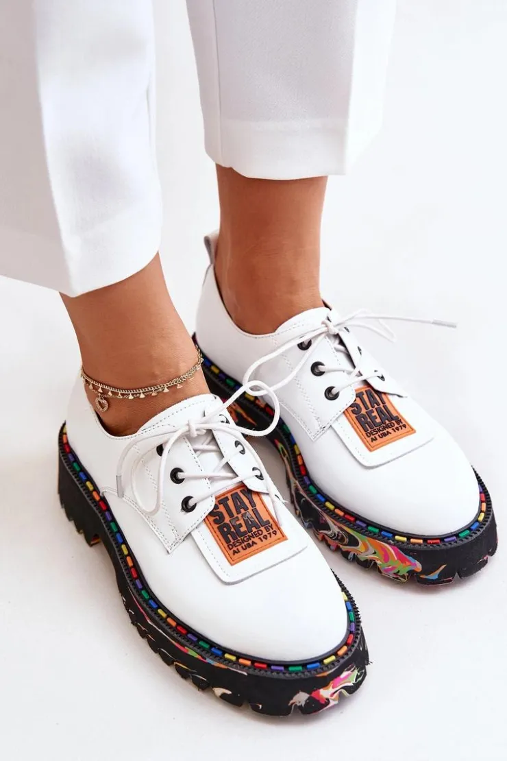 Damskie Artiker Skórzane Półbuty Damskie Sznurowane 55C0500 Białe