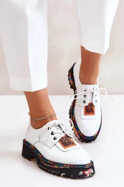 Damskie Artiker Skórzane Półbuty Damskie Sznurowane 55C0500 Białe