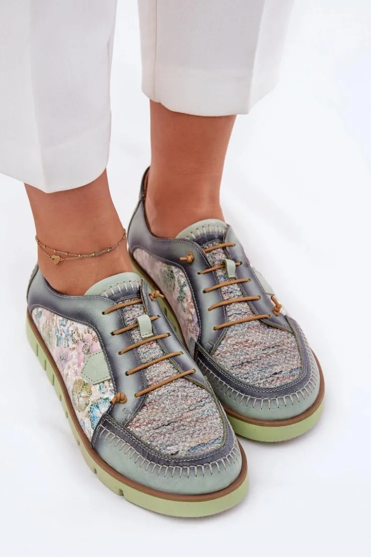 Maciejka Półbuty Skórzane*Skórzane Półbuty Damskie Wzorzyste 06784-09 Zielone Zielony