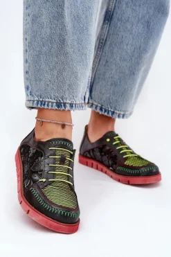 Maciejka Skórzane Półbuty Damskie Wzorzyste 06784-20 Czarne Czarny