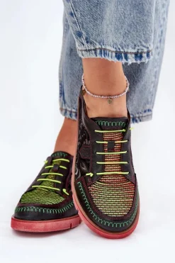 Maciejka Skórzane Półbuty Damskie Wzorzyste 06784-20 Czarne Czarny