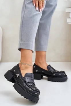 Best Damskie buty S.Barski Skórzane Półbuty Damskie Z Ozdobami D&A MR880-102 Czarne Czarny