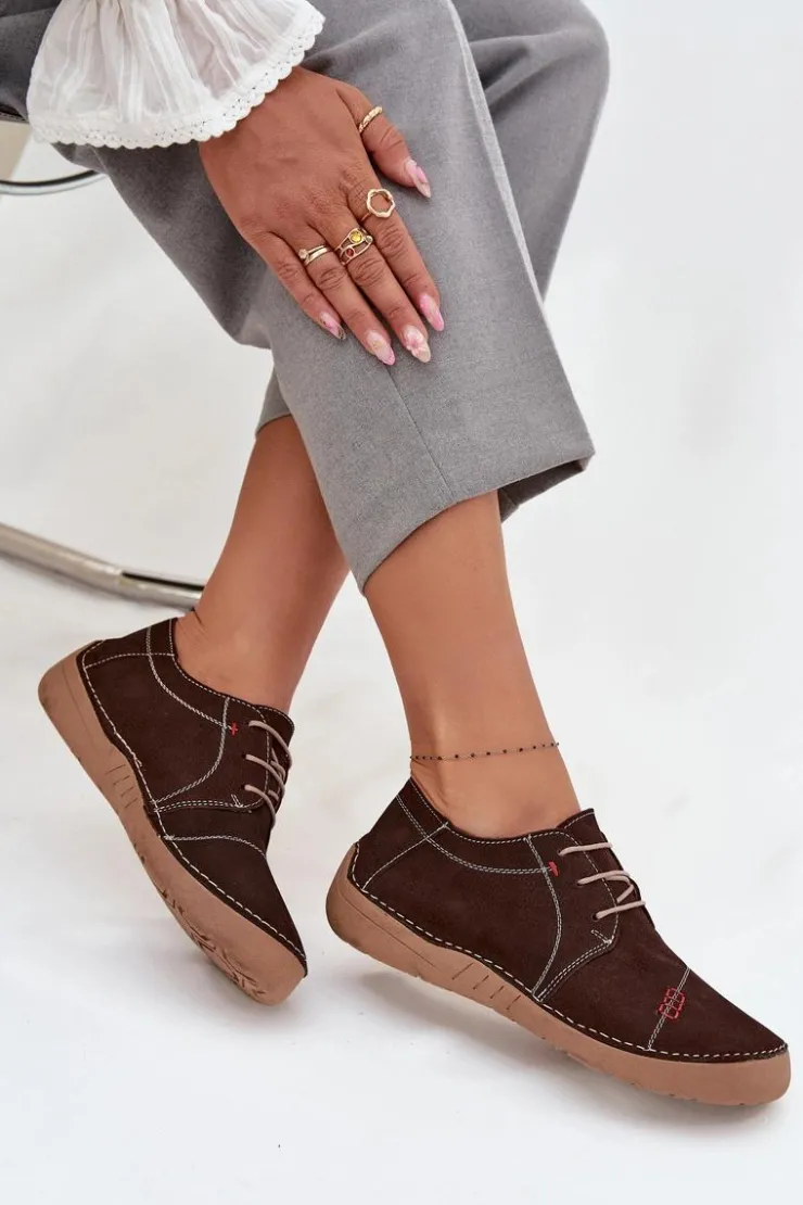 Damskie Artiker Skórzane Półbuty Damskie Z Przeszyciami 57C2114 Brązowe