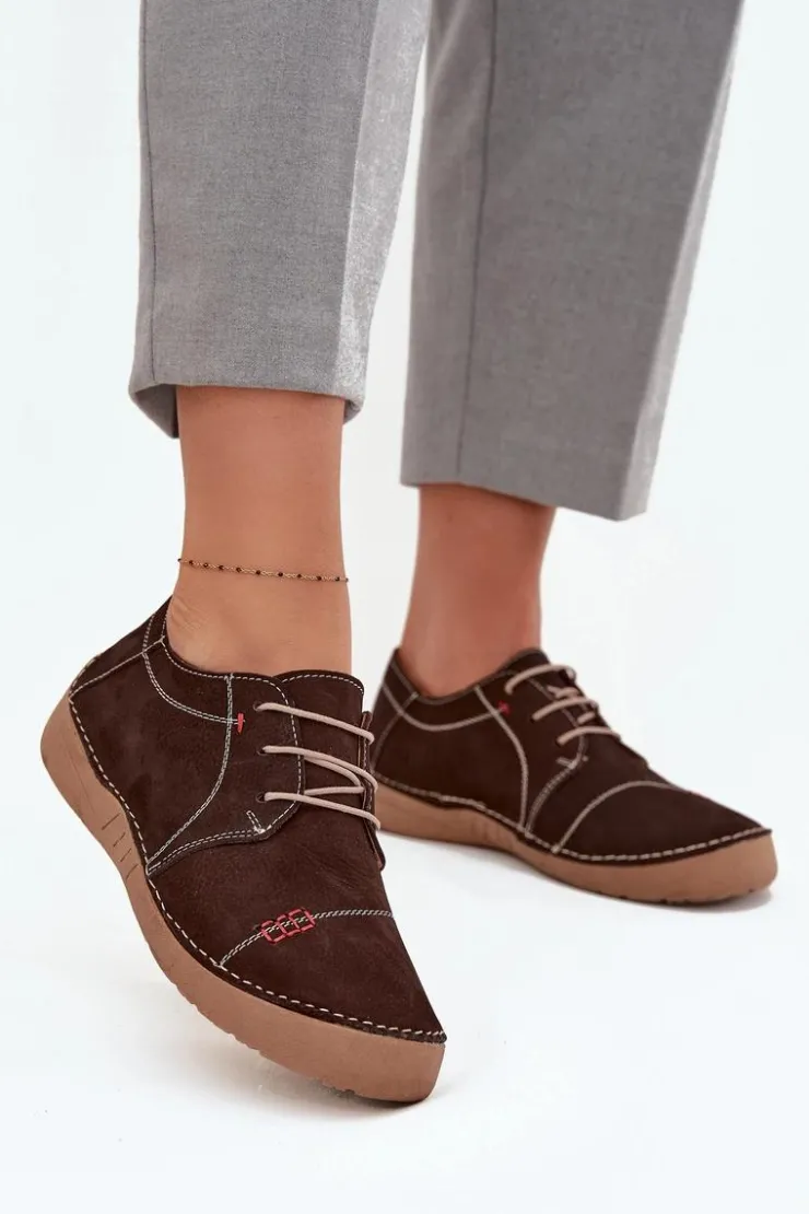 Damskie Artiker Skórzane Półbuty Damskie Z Przeszyciami 57C2114 Brązowe