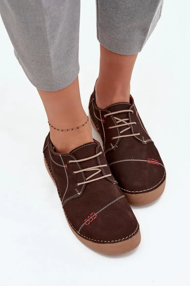 Damskie Artiker Skórzane Półbuty Damskie Z Przeszyciami 57C2114 Brązowe
